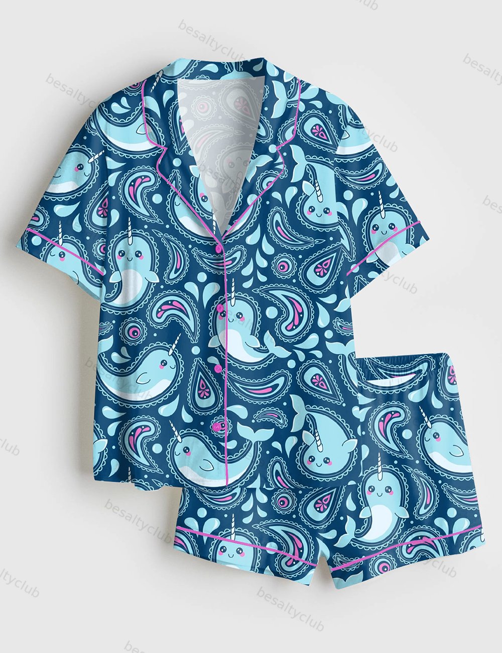 Narwhal Paisley Short Sleeve Satin Pajama Set