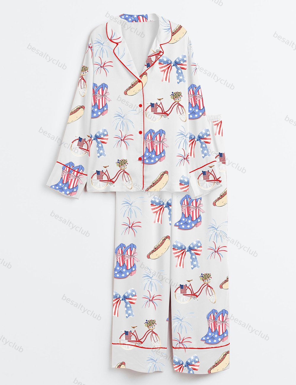 Patriotic 4th Of July Long Sleeve Satin Pajama Set
