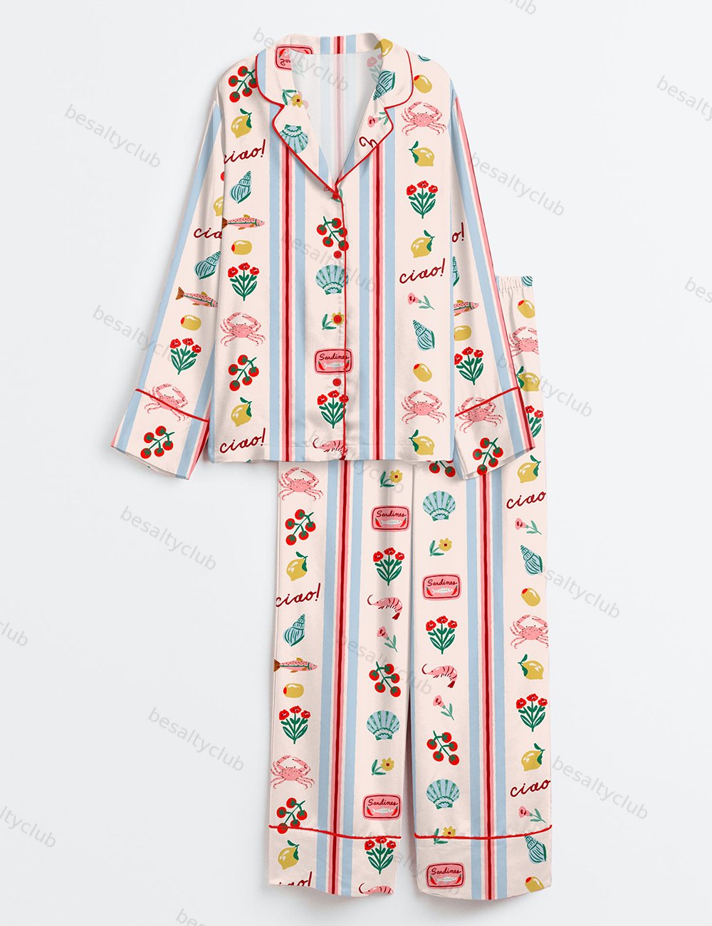 Italy Drawing La dolce vita Long Sleeve Satin Pajama Set