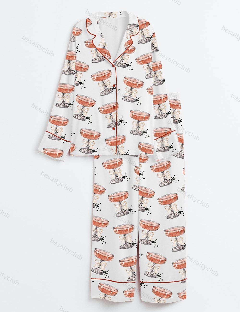 Champagne Caviar Long Sleeve Satin Pajama Set