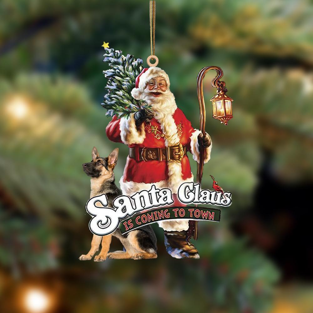 Santa Is Coming To Town With German Shepherd 1-Two Sided Ornament - Best gifts your whole family