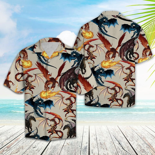 Red And Blue Dragon Breathe Fire Hawaiian Shirt,Hawaiian Shirt Gift, Christmas Gift