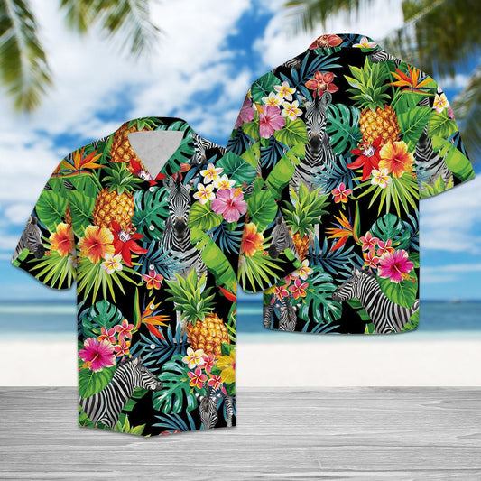 Appealing Hiding Zebra With Tropical Plant Pattern Hawaiian Shirt, Hawaiian Shirt Gift, Christmas Gift