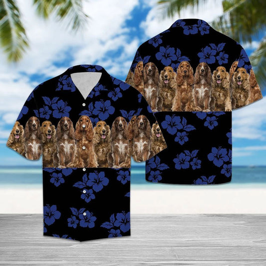 Awesome Cocker Spaniel Tropical Hibiscus On Black Pattern Hawaiian Shirt, Hawaiian Shirt Gift, Christmas Gift