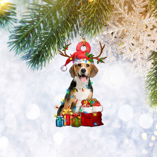 Beagle Dog Reindeer Flat 2D Christmas Ornament, Dog Pet Lover Gift, Christmas Tree Ornament, Home Decor Plastic Ornament, Christmas Ornament Gift, Christmas Gift, Christmas Decoration