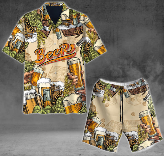 Green Tropical Beer Pattern Design Hawaiian Shirt,Hawaiian Shirt Gift, Christmas Gift