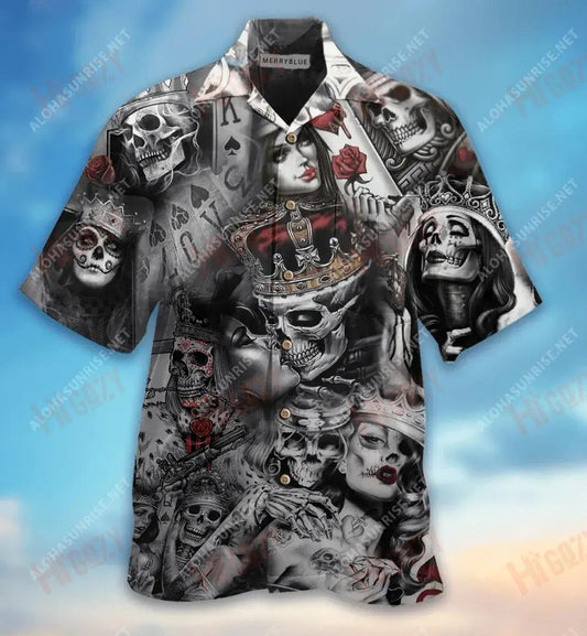 Love Is Blind Poker Skull Unisex Short Sleeve Shirt Vacation Hawaiian T Shirts Tactical Hawaiian Shirt Funny Hawaiian Shirts, Hawaiian Shirt Gift, Christmas Gift
