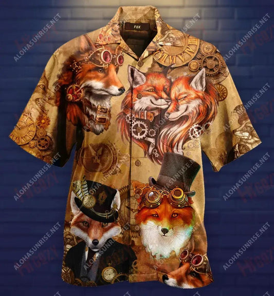 Steampunk Fox Short Hawaiian Shirt Ocean Aloha Shirt Vintage Hawaiian Shirts Hawaiian Shirt Pattern, Hawaiian Shirt Gift, Christmas Gift
