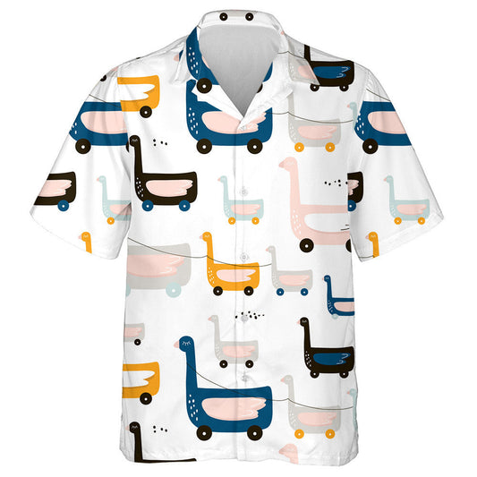 Hand Drawn Cute Duck On Wheels Hawaiian Shirt, Hawaiian For Gift