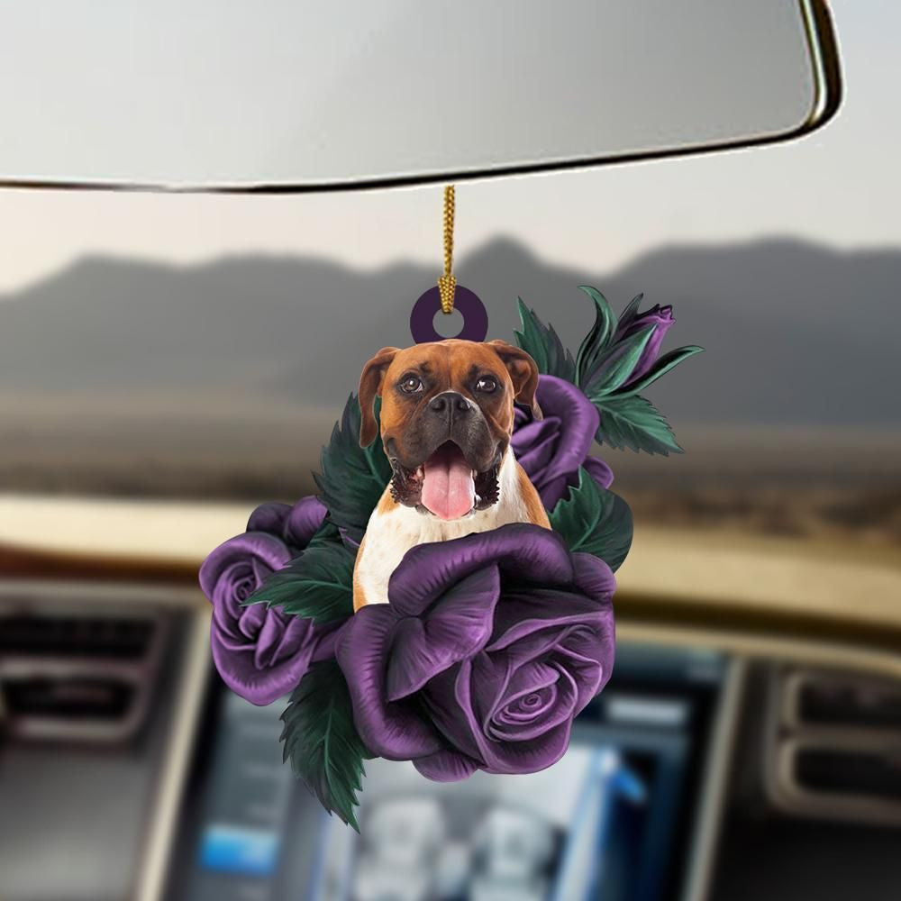 Boxer purple rose two sides ornament, Christmas Ornament Gift, Christmas Gift, Christmas Decoration
