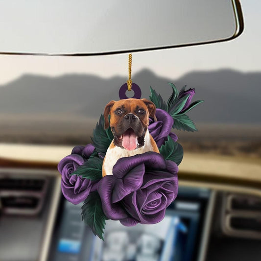 Boxer purple rose two sides ornament, Christmas Ornament Gift, Christmas Gift, Christmas Decoration