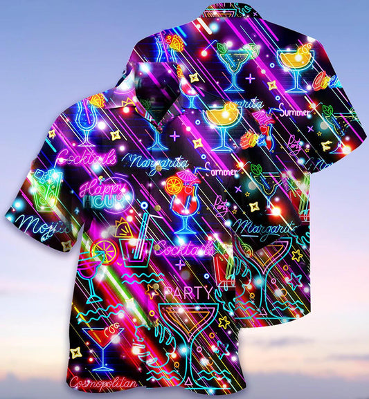 Diverse Cocktail Glass Happy Party Neon Colors Design Hawaiian Shirt, Hawaiian Shirt Gift, Christmas Gift