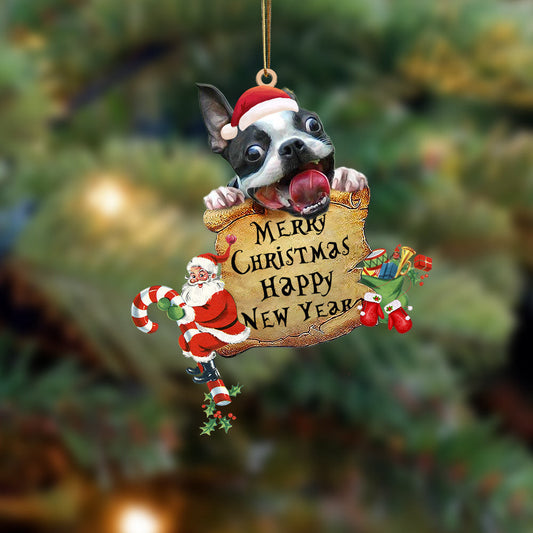 Boston Terrier-Christams & New Year Two Sided Christmas Plastic Hanging Ornament, Christmas Ornament Gift, Christmas Gift, Christmas Decoration