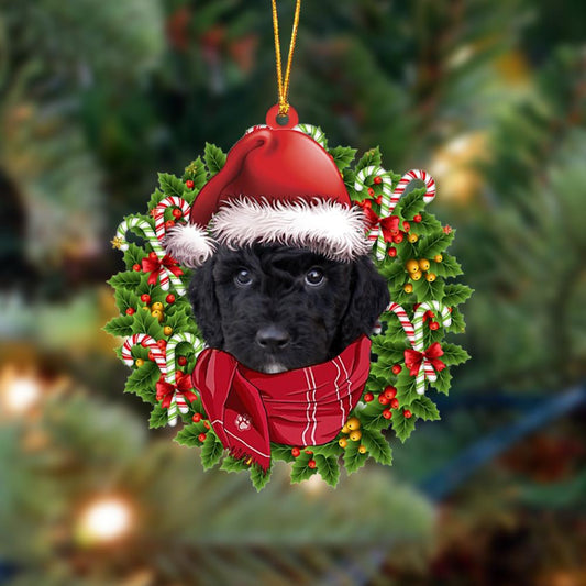 BLACK Goldendoodle-Xmas Bandana Hanging Christmas Plastic Hanging Ornament, Christmas Ornament Gift, Christmas Gift, Christmas Decoration