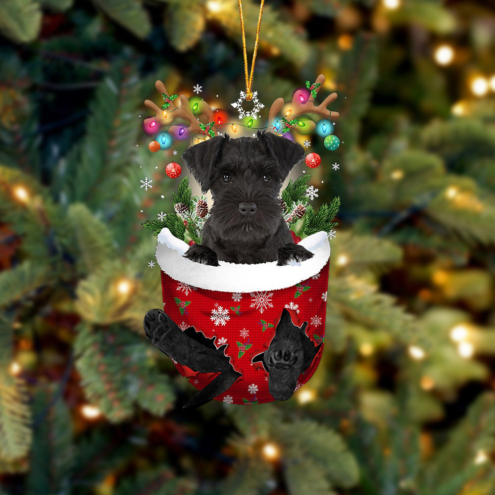 Black Miniature Schnauzer In Snow Pocket Christmas Ornament Flat Acrylic Dog Ornament,Christmas Shape Ornament, Happy Christmas Ornament, Christmas Ornament Gift, Christmas Gift, Christmas Decoration