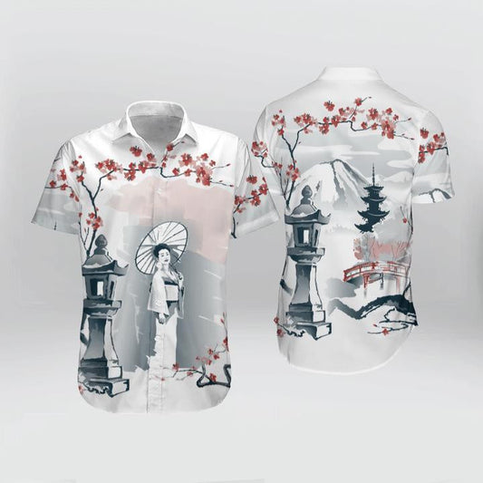 Japanese Sakura Cherry Blossom Woman Pattern Hawaiian Shirt,Hawaiian Shirt Gift, Christmas Gift