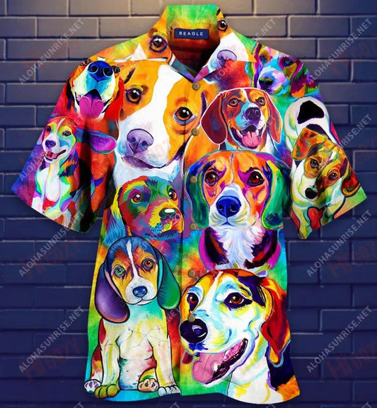 Colorful Beagle Short Hawaiian Shirt Vacation Aloha Shirt Vintage Hawaiian Shirts Hawaiian Shirts For Women, Hawaiian Shirt Gift, Christmas Gift