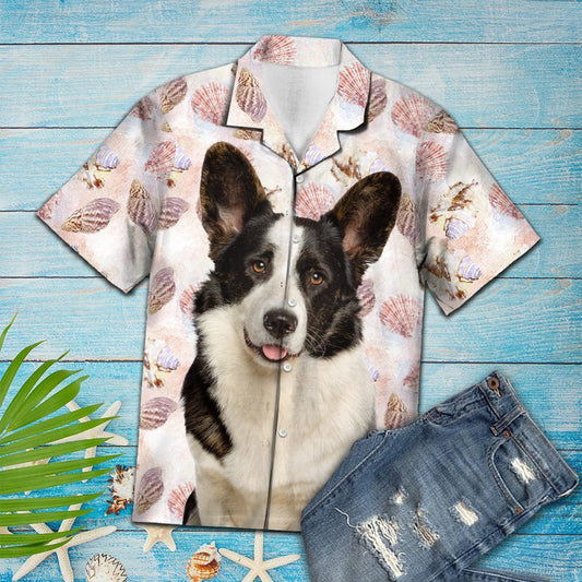 Enticing Seashells And Cute Cardigan Welsh Corgi Pattern Hawaiian Shirt, Hawaiian Shirt Gift, Christmas Gift