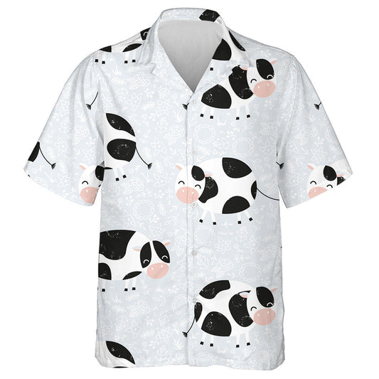 Hand Drawn Cow And White Flora Hawaiian Shirt, Hawaiian For Gift