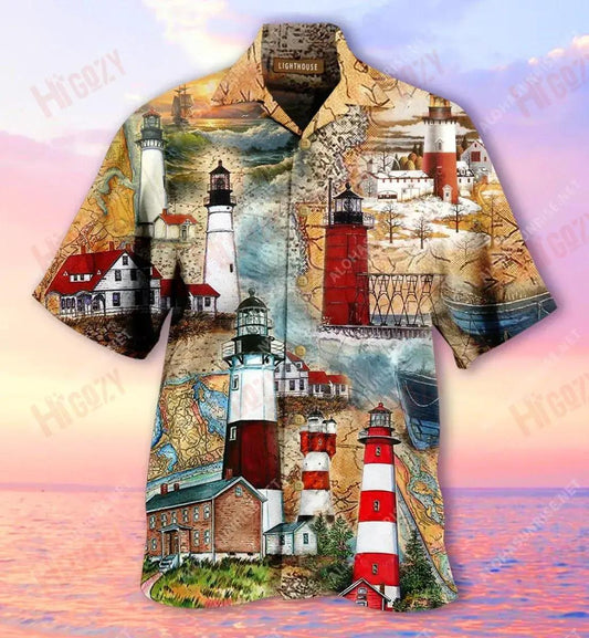 The Past Is A Lighthouse, Not A Port Short Hawaiian Shirt Summer Tropical Shirts Vintage Hawaiian Shirts Hawaiian Shirts For Women, Hawaiian Shirt Gift, Christmas Gift