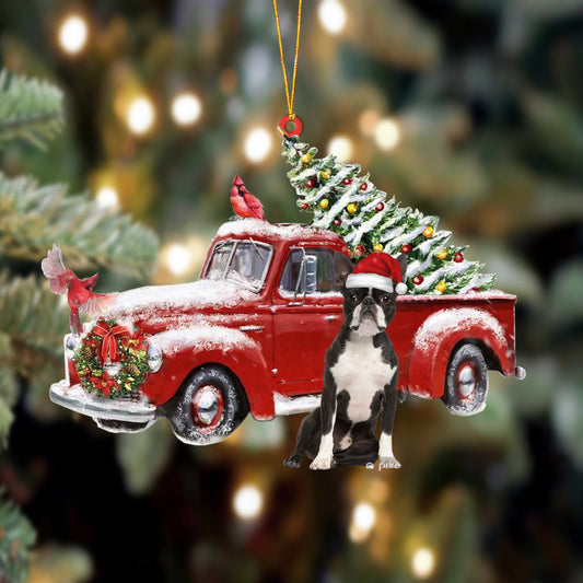Boston terrier-Cardinal & Truck Two Sided Christmas Plastic Hanging Ornament, Christmas Ornament Gift, Christmas Gift, Christmas Decoration