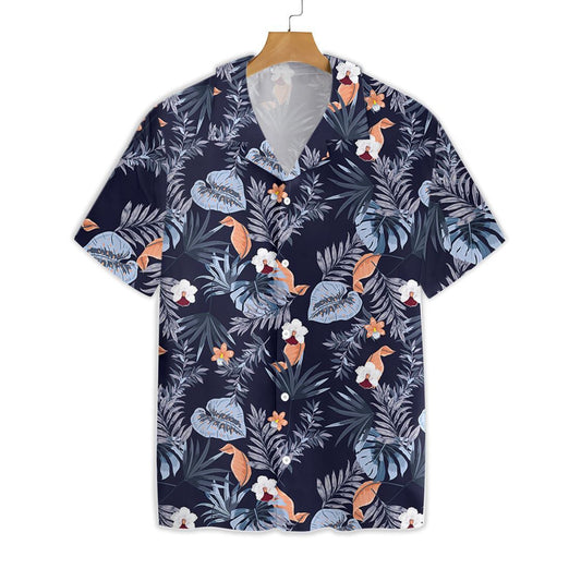 Blue Flower On Blue Background Design Hawaiian Shirt, Hawaiian For Gift