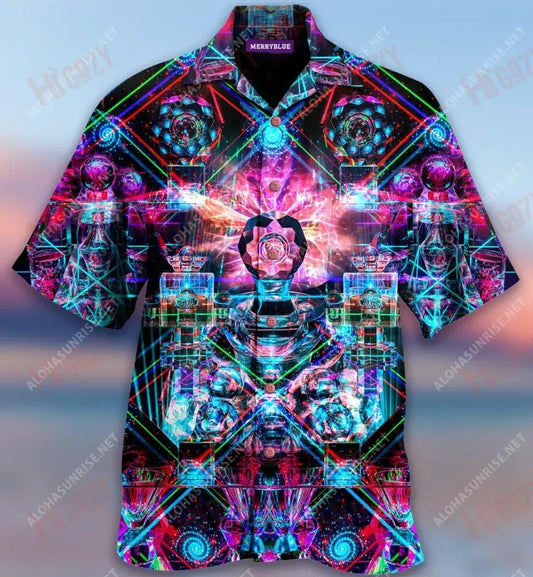 Kaleidoscope Glass Colorful Lazer Unisex Hawaiian Shirt Vacation Short Sleeve Tactical Hawaiian Shirt Hawaiian Shirts For Women, Hawaiian Shirt Gift, Christmas Gift
