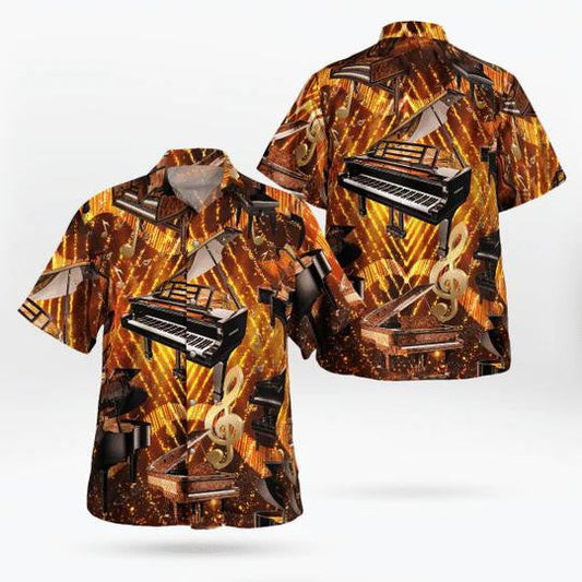 Floating Piano Yellow Striped Hawaiian Shirt,Hawaiian Shirt Gift, Christmas Gift