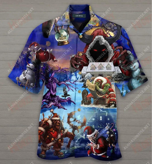 Scary Santa Christmas Short Hawaiian Shirt Vacation Short Sleeve Vintage Hawaiian Shirts Hawaiian Shirts For Men, Hawaiian Shirt Gift, Christmas Gift