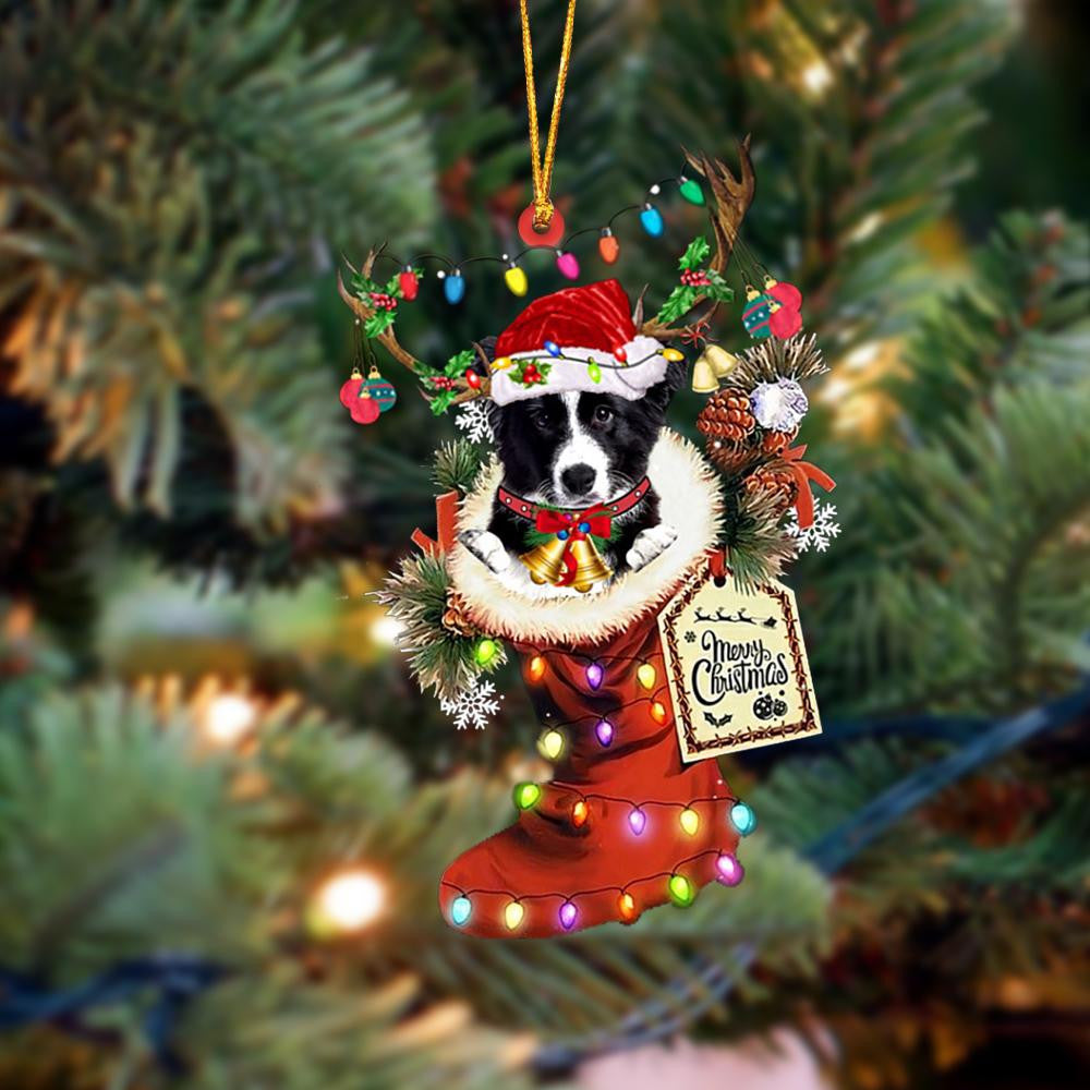 Border Collie-Xmas Boot-Two Sided Christmas Plastic Hanging Ornament, Christmas Ornament Gift, Christmas Gift, Christmas Decoration