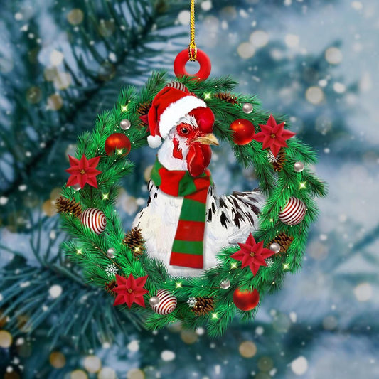 Chicken Wreath Shape Ornament, Happy Christmas Ornament, Christmas Gift, Christmas Decoration