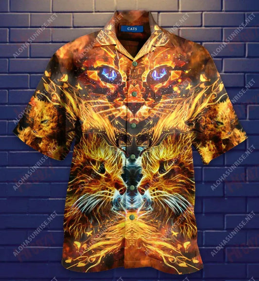 Cool Flaming Cat Short Hawaiian Shirt Hobbies Hawaiian T Shirts Best Hawaiian Shirts Hawaiian Shirts For Women, Hawaiian Shirt Gift, Christmas Gift