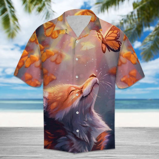 Charming Fox With Butterflies Design Hawaiian Shirt, Hawaiian For Gift