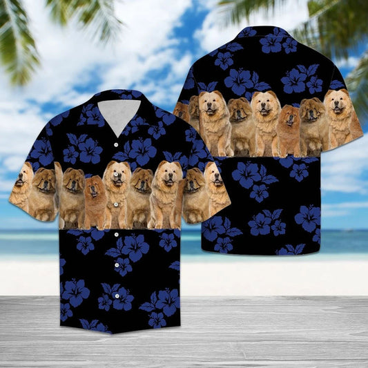 Awesome Chow Chow Dog Group On Hibiscus Pattern Hawaiian Shirt, Hawaiian Shirt Gift, Christmas Gift