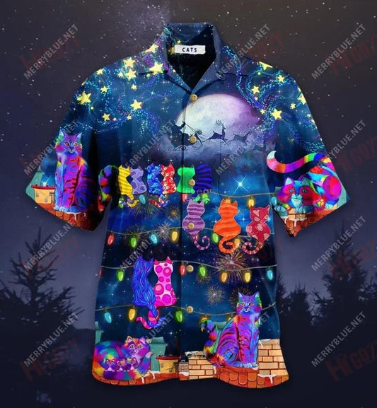 The Jolly Cats On Roofs Short Short Sleeve Shirt Ocean Hawaiian T Shirts Best Hawaiian Shirts Hawaiian Shirts For Women, Hawaiian Shirt Gift, Christmas Gift