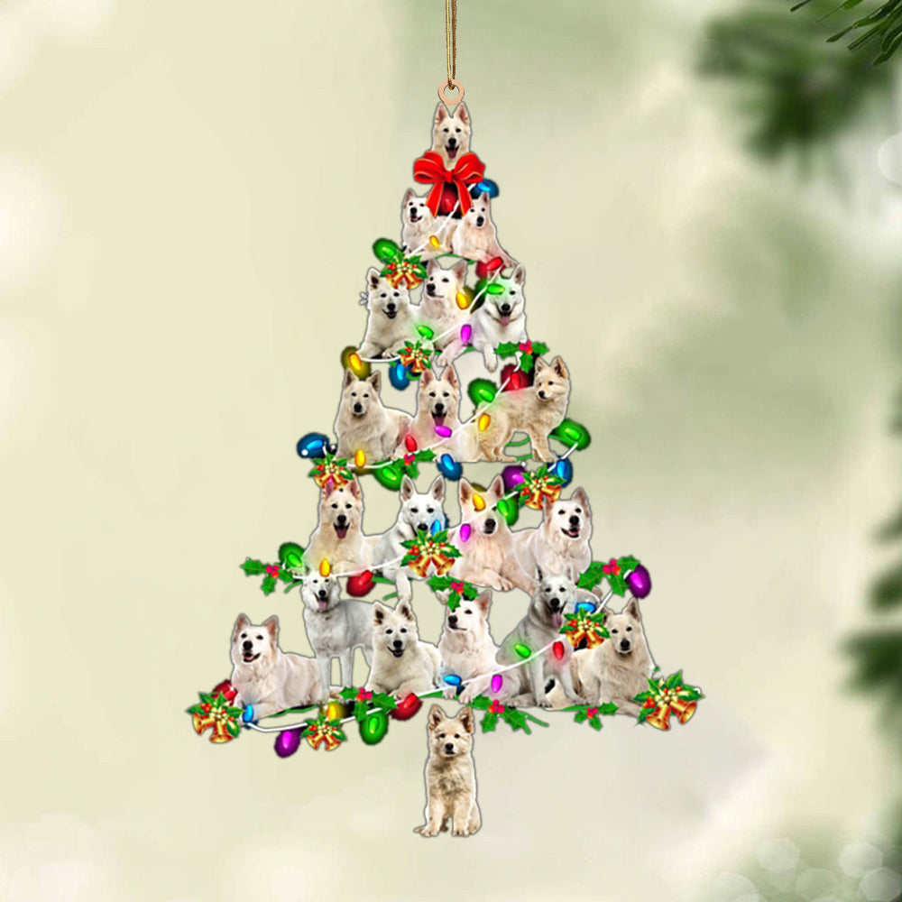 Berger Blanc Suisse-Christmas Tree Lights-Two Sided Christmas Plastic Hanging Ornament, Christmas Ornament Gift, Christmas Gift, Christmas Decoration