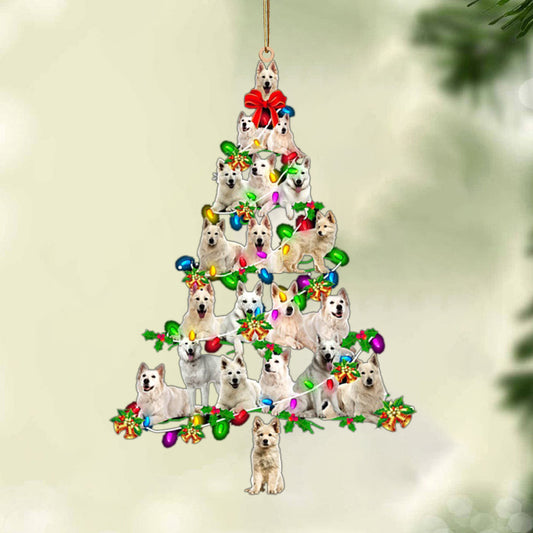 Berger Blanc Suisse-Christmas Tree Lights-Two Sided Christmas Plastic Hanging Ornament, Christmas Ornament Gift, Christmas Gift, Christmas Decoration