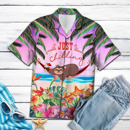 Lazy Sloth Just Chilling Aloha Beach Design Themed Hawaiian Shirt, Hawaiian Shirt Gift, Christmas Gift