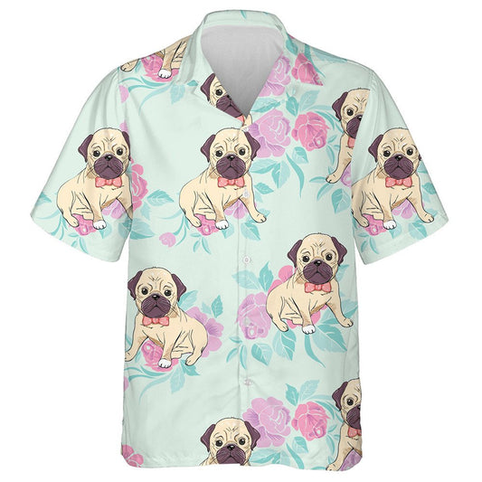 Bulldog On The Pink Flower Garden Hawaiian Shirt, Hawaiian For Gift