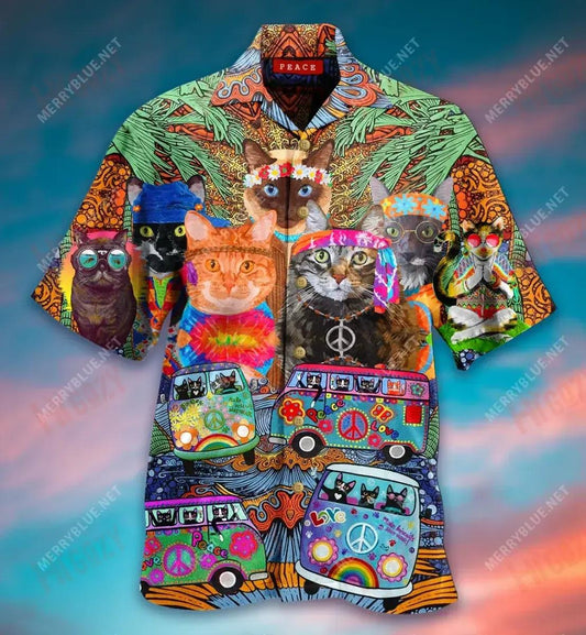 Make Biscuits, Not War Hippie Cat Short Hawaiian Shirt Summer Hawaiian T Shirts Vintage Hawaiian Shirts Crazy Shirts Hawaii, Hawaiian Shirt Gift, Christmas Gift