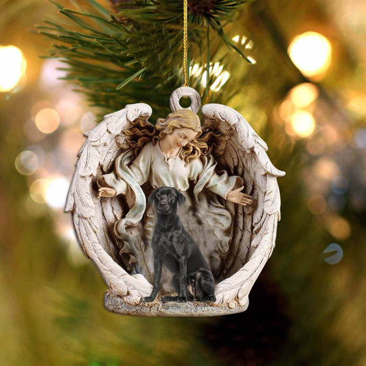 black labrador-Angel Hug Winter Love Two Sided Christmas Plastic Hanging Ornament, Christmas Ornament Gift, Christmas Gift, Christmas Decoration