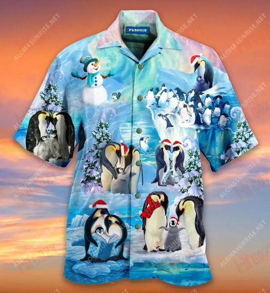 Christmas Is Time Penguins Gather Short Short Sleeve Shirt Hobbies Hawaiian T Shirts Tactical Hawaiian Shirt Funny Hawaiian Shirts, Hawaiian Shirt Gift, Christmas Gift