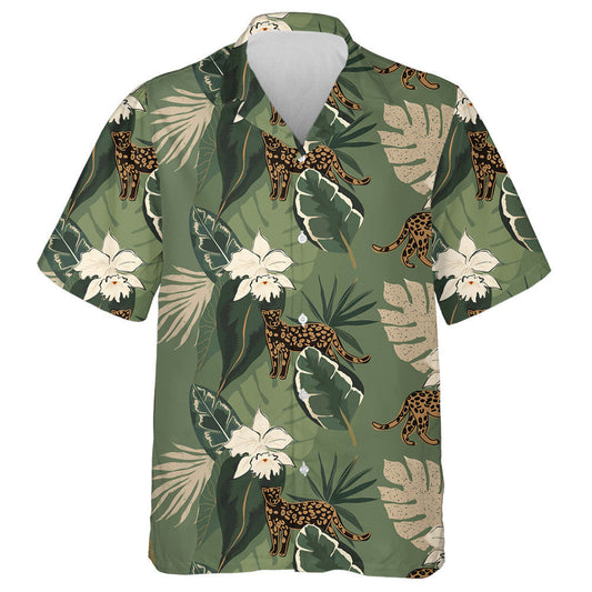 Hand Drawn Abstract Jungle With Leopards Hawaiian Shirt, Hawaiian For Gift