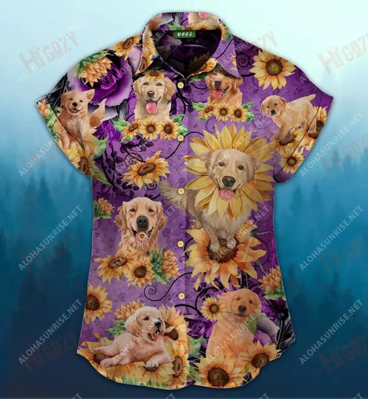 Golden Retriever Be A Sunflower Short Hawaiian Shirt Ocean Short Sleeve Hawaiian Crazy Shirts Funny Hawaiian Shirts, Hawaiian Shirt Gift, Christmas Gift