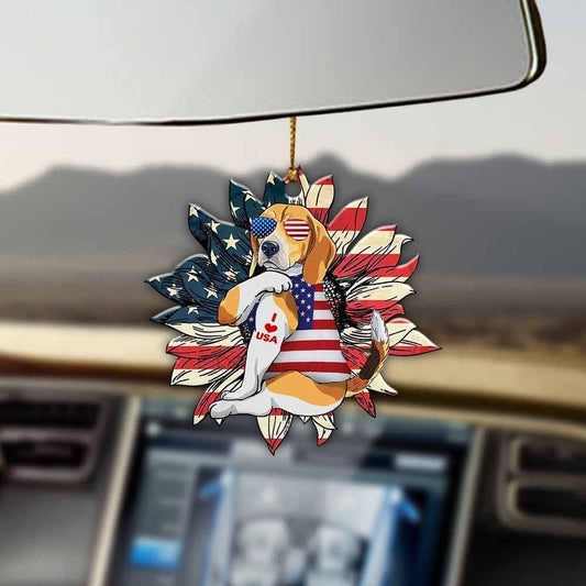 Beagle Sunflower Flag Lovely Independence Day American Ornament, Christmas Ornament Gift, Christmas Gift, Christmas Decoration