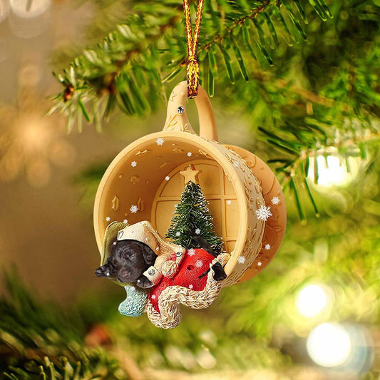 Boykin Spaniel Sleeping in a tiny cup Christmas Holiday-Two Sided Christmas Plastic Hanging Ornament, Christmas Gift, Christmas Decoration