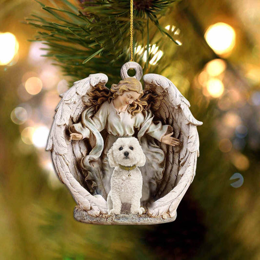 Bichon Frise-Angel Hug Winter Love Two Sided Christmas Plastic Hanging Ornament, Christmas Ornament Gift, Christmas Gift, Christmas Decoration