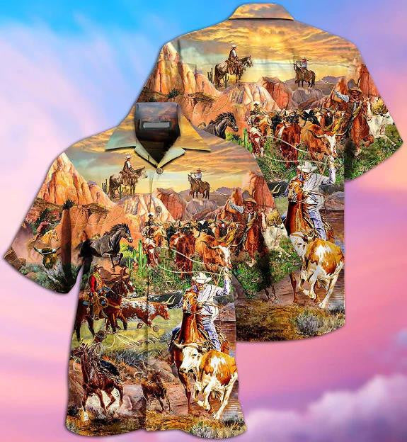 Cowboy Life With Horse Free Life In Beautiful Landscape Hawaiian Shirt, Hawaiian Shirt Gift, Christmas Gift