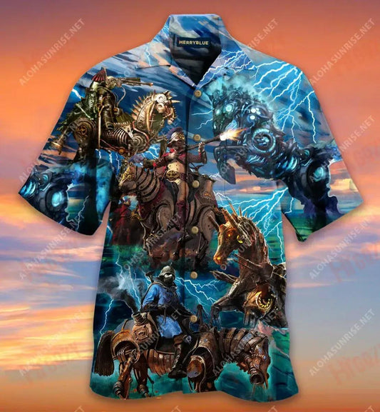 Steampunk Mechanical Horse Unisex Hawaiian Shirt Hobbies Short Sleeve Tactical Hawaiian Shirt Hawaiian Shirt Pattern, Hawaiian Shirt Gift, Christmas Gift