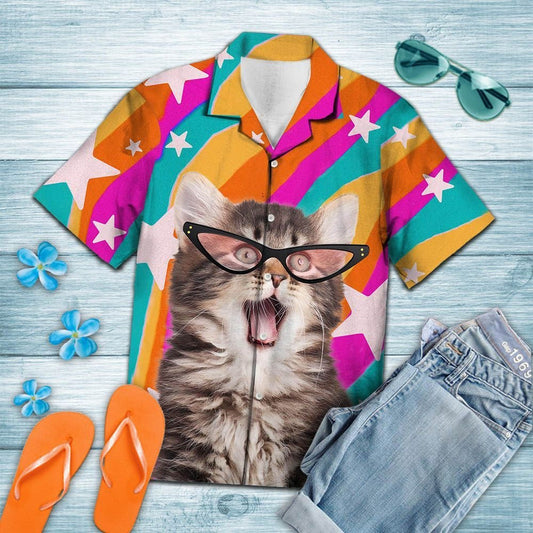 Cute Pink Glasses Cat Smile To The World Hawaiian Shirt, Hawaiian Shirt Gift, Christmas Gift